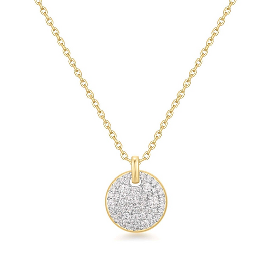 Pave Disc Necklace in Gold Plated Sterling Silver