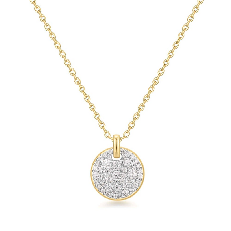 Pave Disc Necklace in Gold Plated Sterling Silver