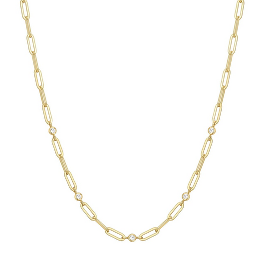 Bezel Station Paperclip Chain in Gold Plated Sterling Silver