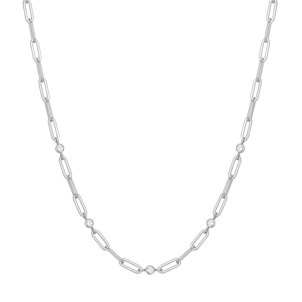 Bezel Station Paperclip Chain in Sterling Silver