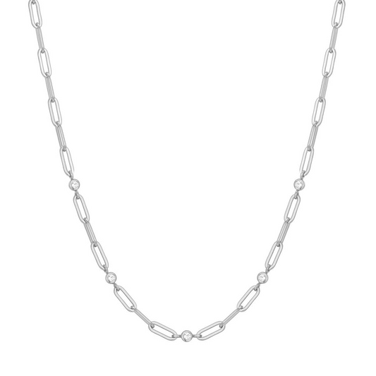 Bezel Station Paperclip Chain in Sterling Silver