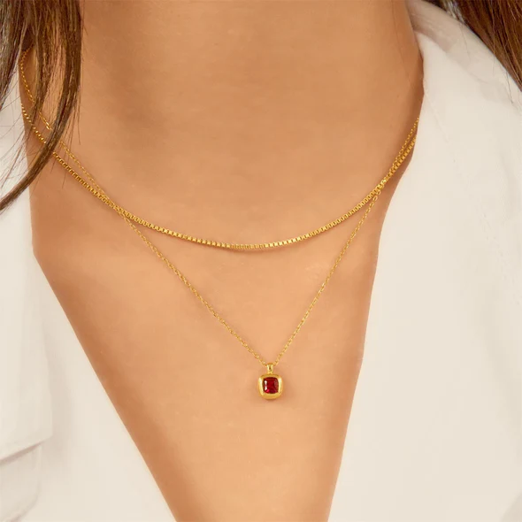 Crimson Solitaire Necklace in Gold Plated Sterling Silver
