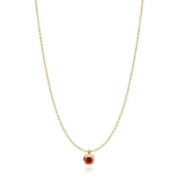 Crimson Solitaire Necklace in Gold Plated Sterling Silver