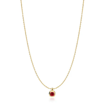Crimson Solitaire Necklace in Gold Plated Sterling Silver