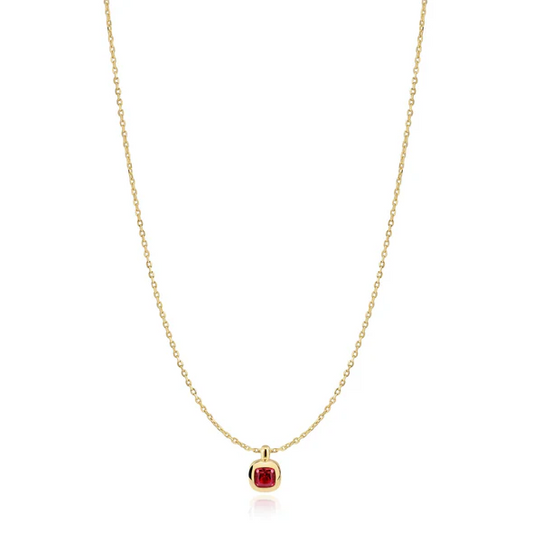 Crimson Solitaire Necklace in Gold Plated Sterling Silver