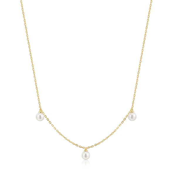 Triple Shell Pearl Station Necklace in Gold Plated Sterling Silver