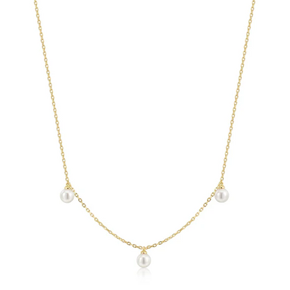 Triple Shell Pearl Station Necklace in Gold Plated Sterling Silver