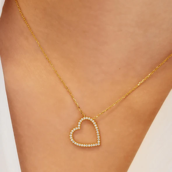 Stone Heart Necklace in Gold Plated Sterling Silver
