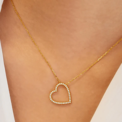 Stone Heart Necklace in Gold Plated Sterling Silver