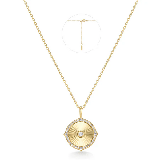 Diamond-Cut Sunny Disc Necklace in Gold Plated Sterling Silver