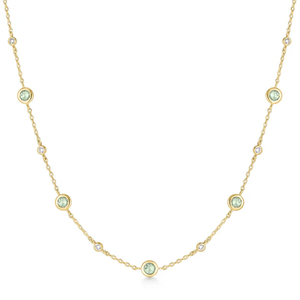 Mint Green Station Necklace in Gold Plated Sterling Silver
