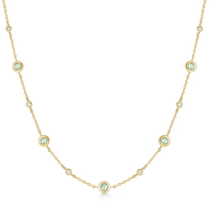 Mint Green Station Necklace in Gold Plated Sterling Silver