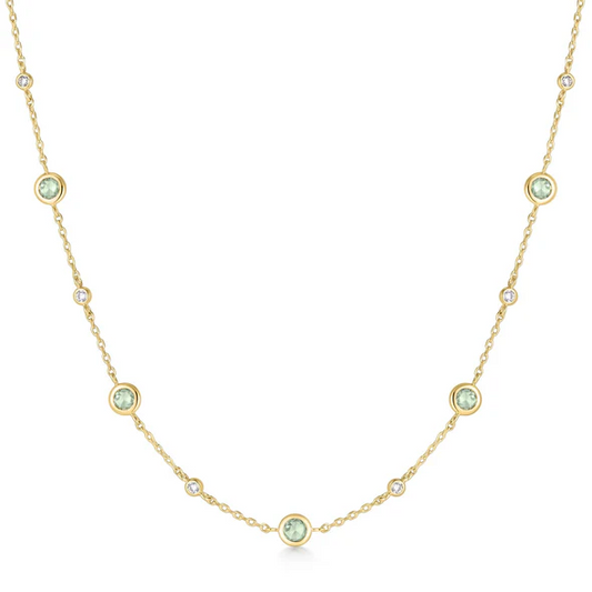 Mint Green Station Necklace in Gold Plated Sterling Silver