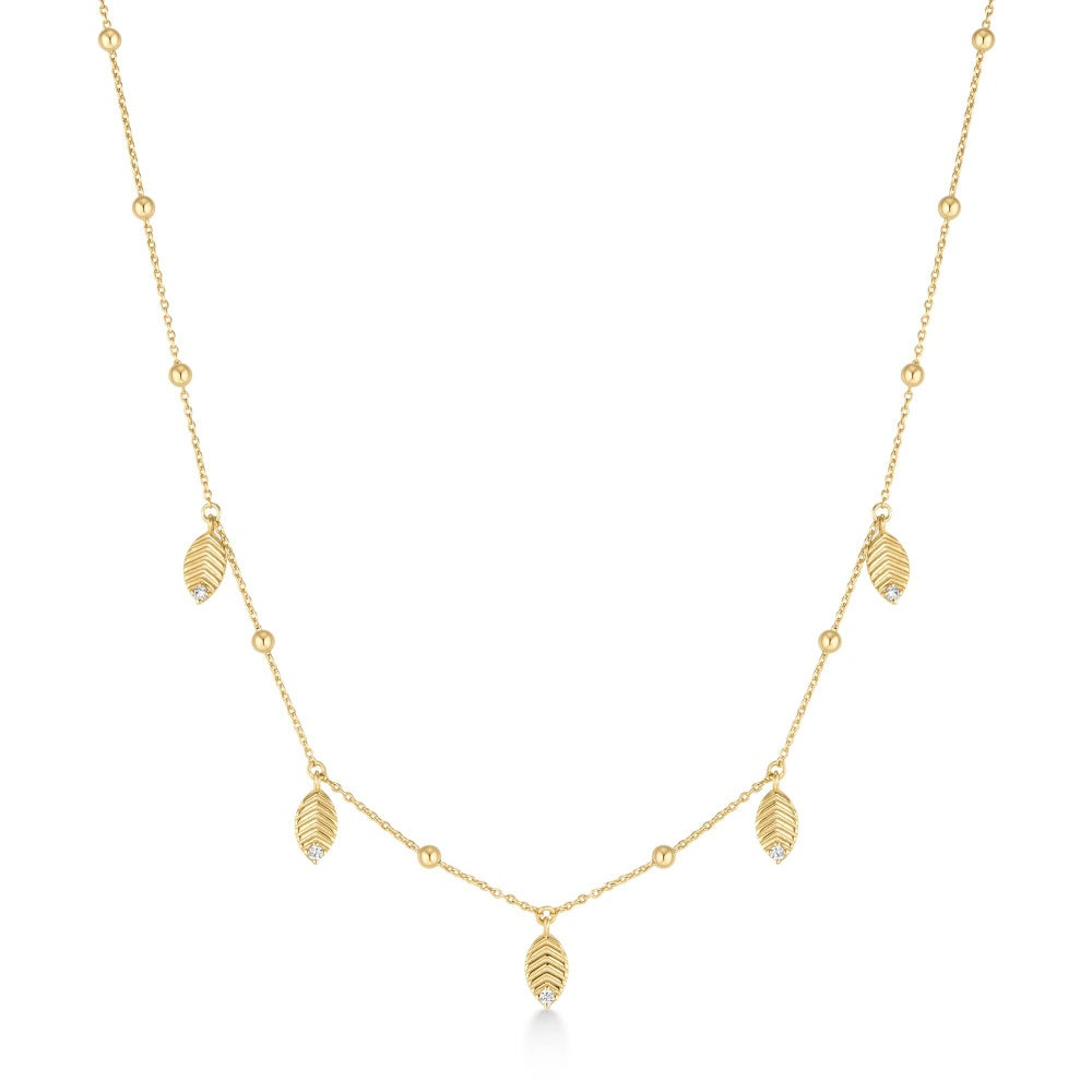 Leaf Station Necklace in Gold Plated Sterling Silver