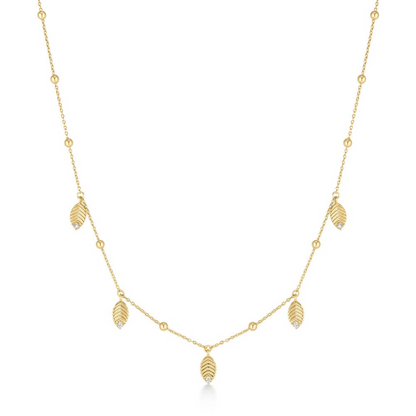 Leaf Station Necklace in Gold Plated Sterling Silver