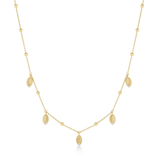 Leaf Station Necklace in Gold Plated Sterling Silver