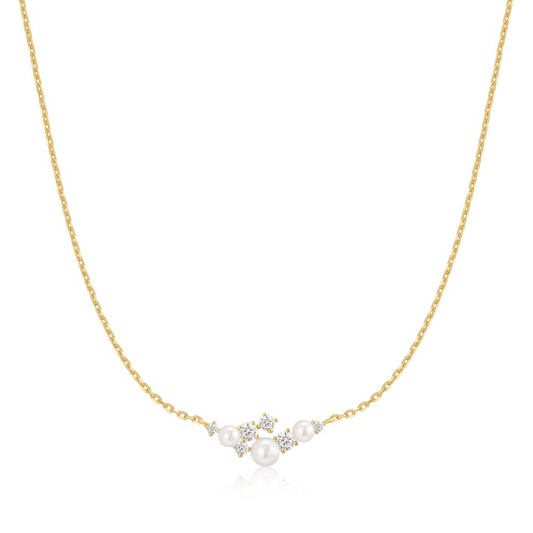 Pearl Cluster Necklace in Gold Plated Sterling Silver