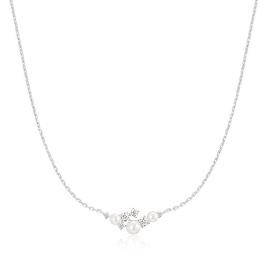 Pearl Cluster Necklace in Sterling Silver