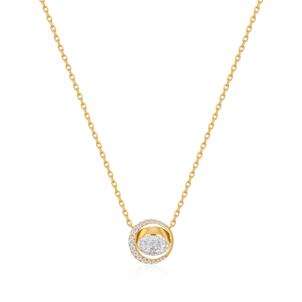 Reversible Moon Pave Necklace in Gold Plated Sterling Silver