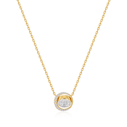 Reversible Moon Pave Necklace in Gold Plated Sterling Silver