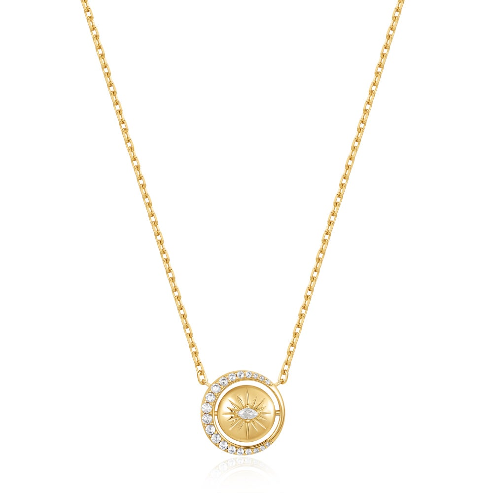 Reversible Moon Pave Necklace in Gold Plated Sterling Silver