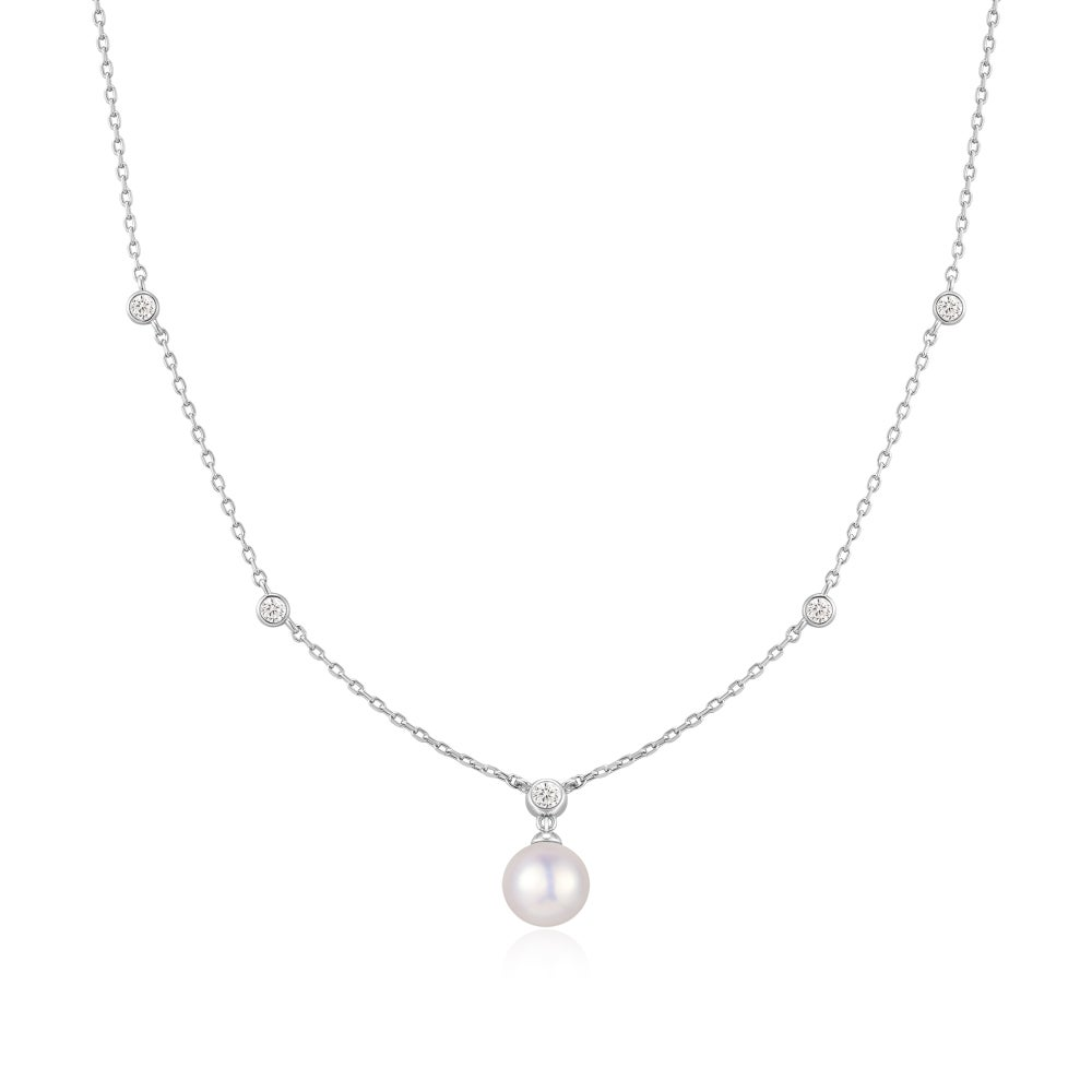 Pearl Station Necklace in Sterling Silver