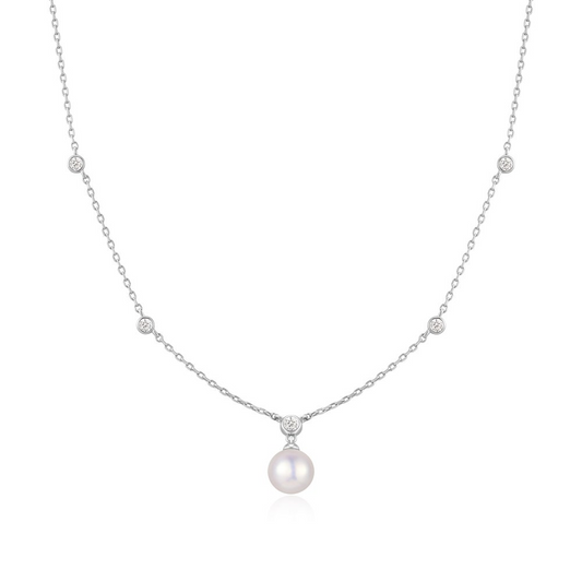 Pearl Station Necklace in Sterling Silver