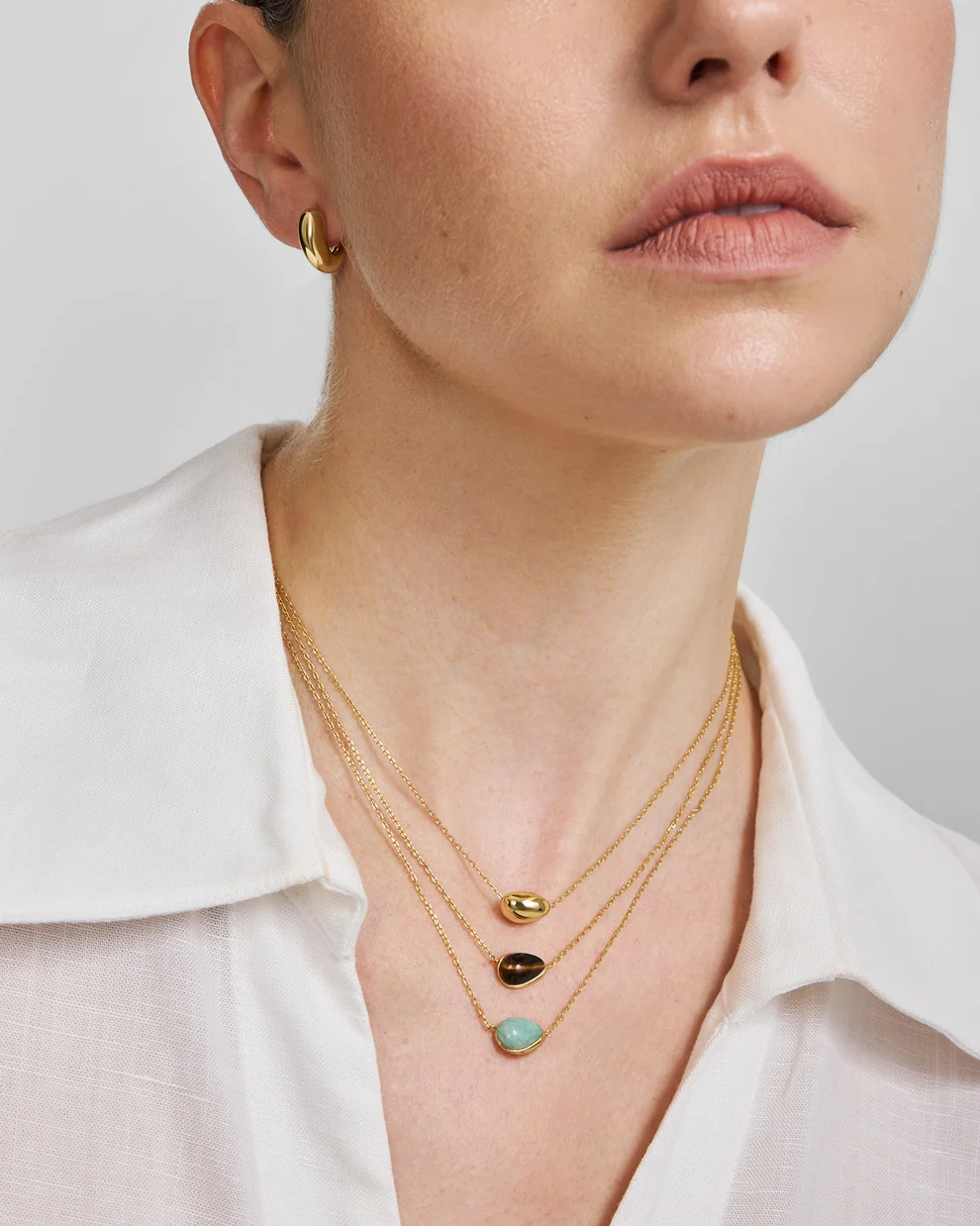 Tiger’s Eye Organic Pebble Necklace in Gold Plated Sterling Silver