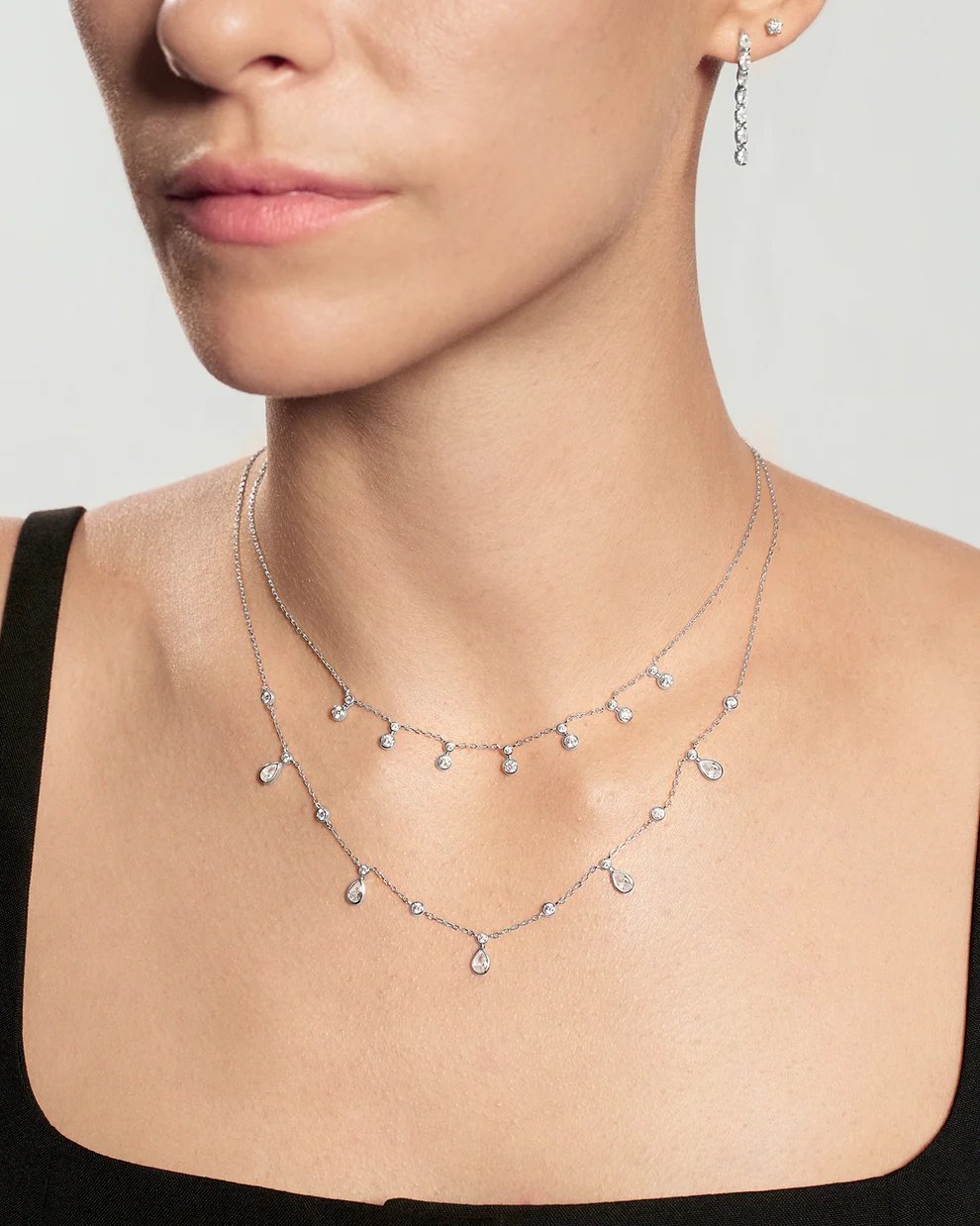 Bezel Station Necklace in Sterling Silver