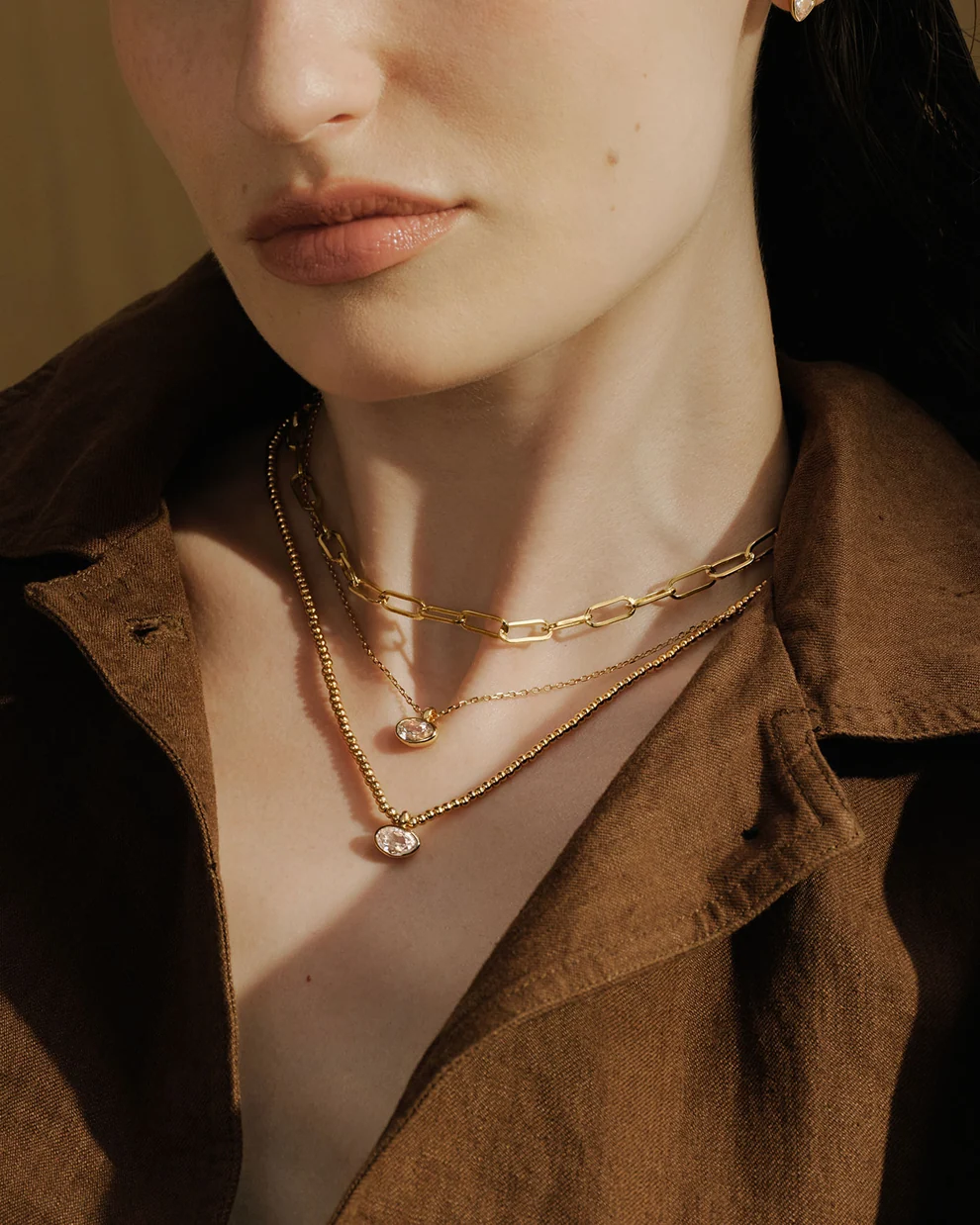 Bezel Pebble Necklace in Gold Plated Sterling Silver
