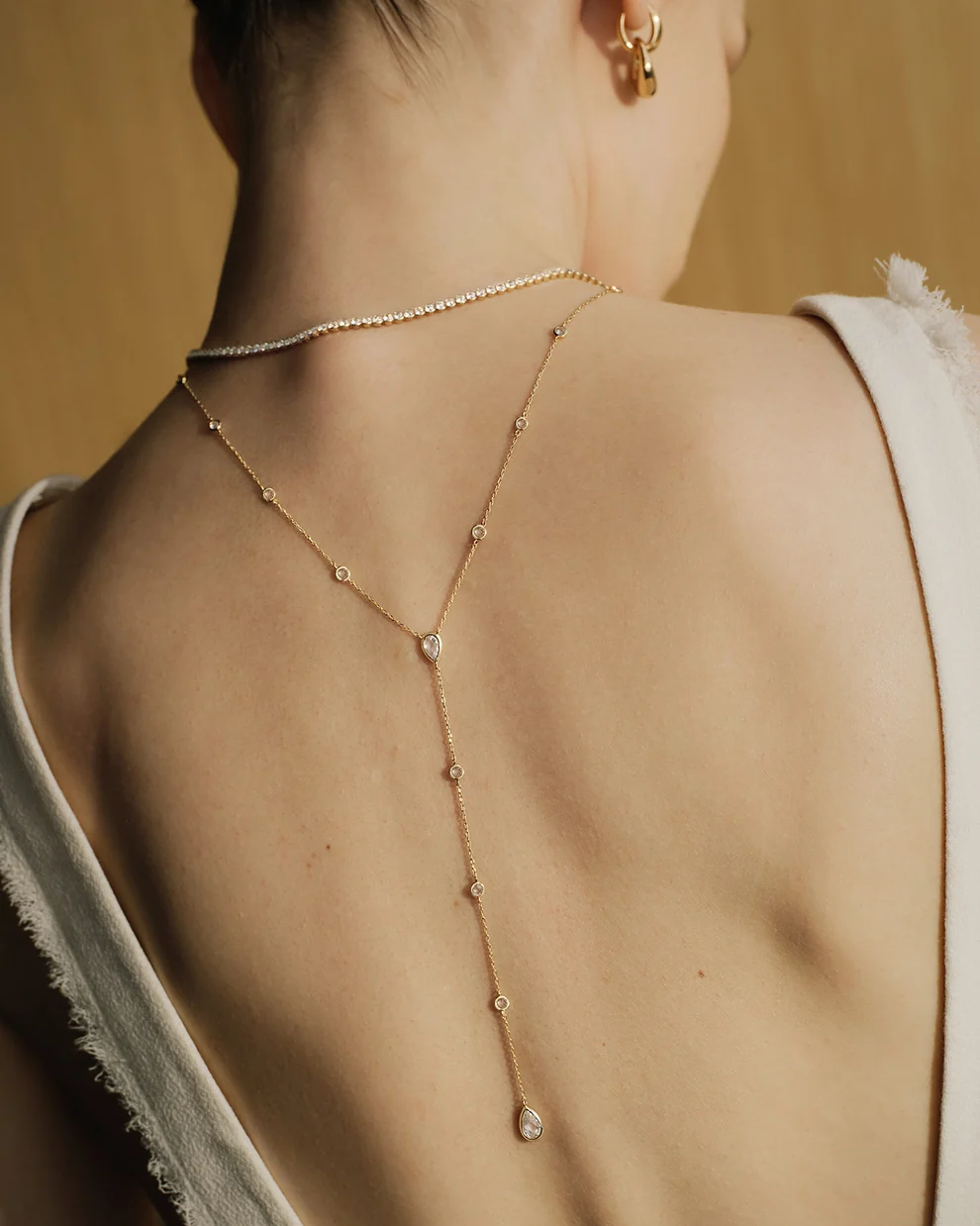 Teardrop Lariat Necklace in Gold Plated Sterling Silver
