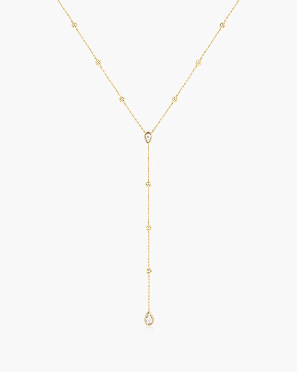 Teardrop Lariat Necklace in Gold Plated Sterling Silver