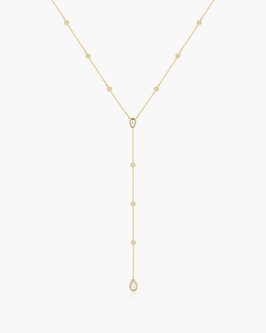 Teardrop Lariat Necklace in Gold Plated Sterling Silver