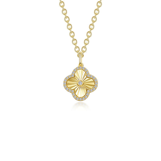 Simulated Diamond Clover Necklace in Gold Plated Sterling Silver