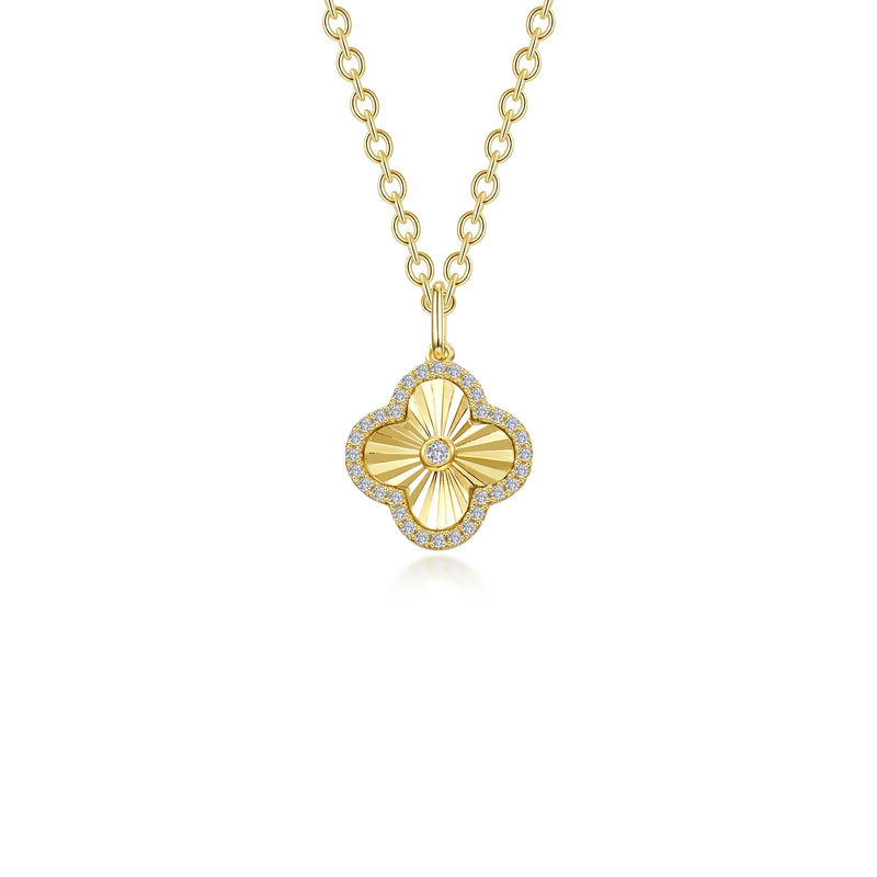 Simulated Diamond Clover Necklace in Gold Plated Sterling Silver