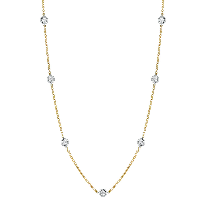 Diamond Bezel Station Necklace in 14K Two Tone Gold