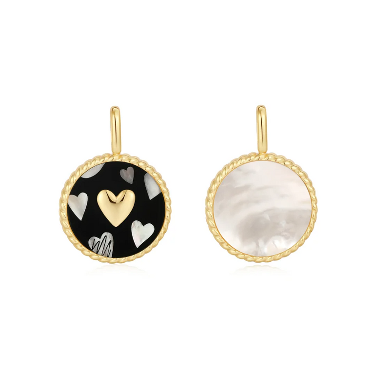 Gold Heart Enamel and Mother of Pearl Charm