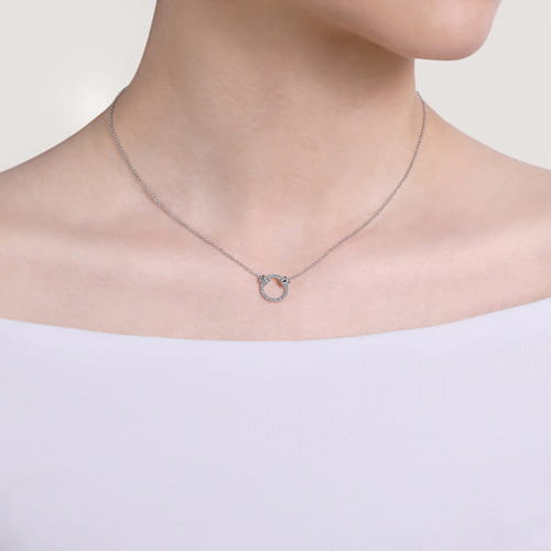 Diamond Open Circle Necklace in 14K White Gold