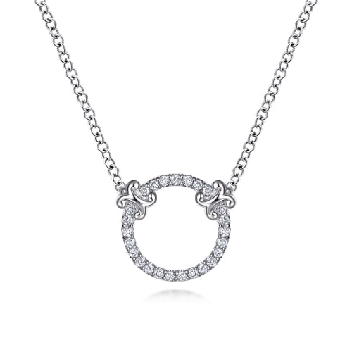 Diamond Open Circle Necklace in 14K White Gold