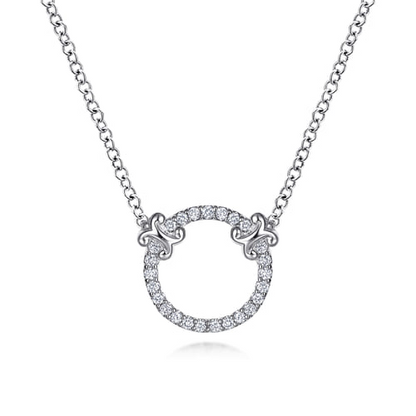 Diamond Open Circle Necklace in 14K White Gold