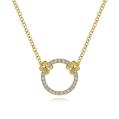Diamond Open Circle Necklace in 14K Yellow Gold