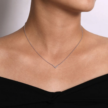 Diamond Chevron Necklace in 14K White Gold