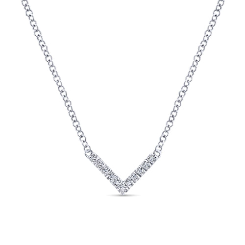 Diamond Chevron Necklace in 14K White Gold