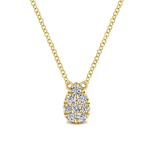 Diamond Pave Teardrop Necklace in 14K Yellow Gold