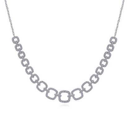 Diamond Graduated Link Necklace in 14K White Gold