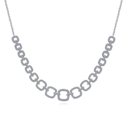 Diamond Graduated Link Necklace in 14K White Gold