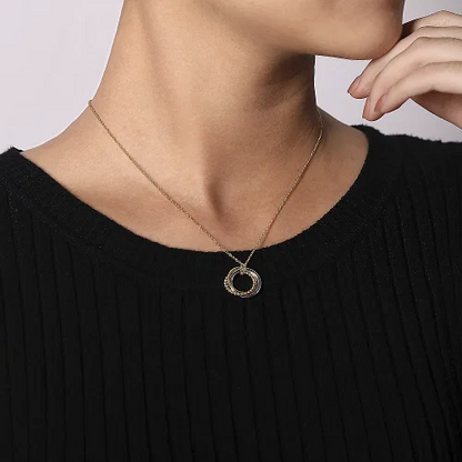 Diamond Interlocking Circles Pendant Necklace in 14K Two Tone Gold