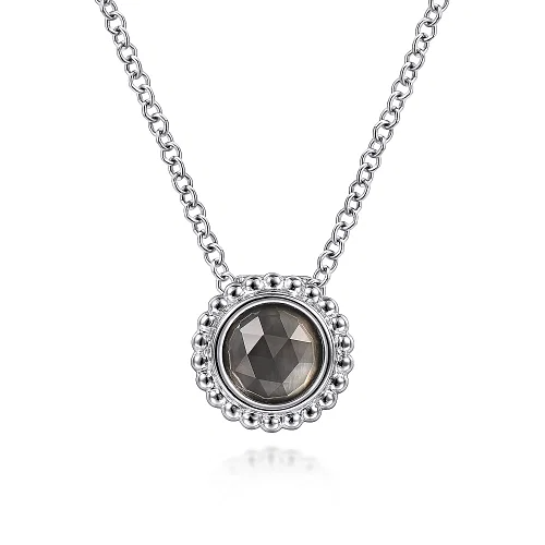Rock Crystal Black MOP Pendant Necklace in Sterling Silver