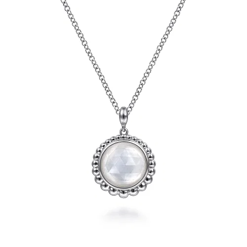 Rock Crystal and White MOP Pendant Necklace in Sterling Silver