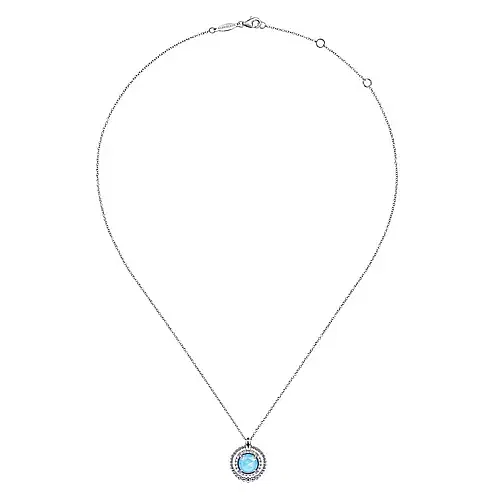 White Sapphire and Rock Crystal and Turquoise Pendant Necklace in Sterling Silver